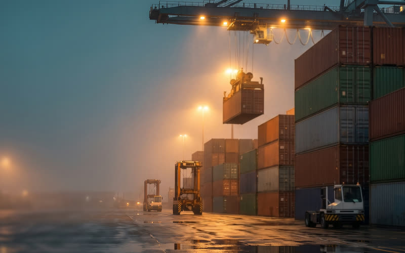 Shipping containers being loaded at a port